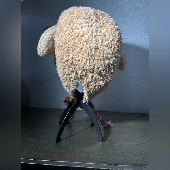 Cozy Light Brown and Blue Horned Sheep Themed Knit Hat and the Ears Squeek - Picture 4 of 11